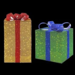 Home Accents Holiday 35 In. And 28 In. LED Lighted Tinsel Gift Box (Set Of 2)-TY699+763-1614 206963130