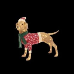 Home Accents Holiday 35 In. LED Lighted Burlap Dog With Holiday Sweater And Scarf With Hat-TY244-1614-2 206963172