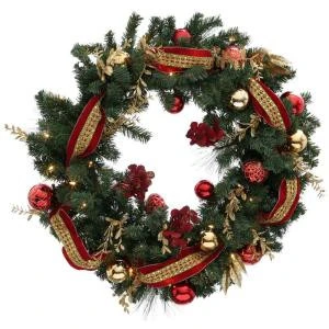 Home Accents Holiday 36 In. Battery Operated Plaza Artificial Wreath With 50 Clear LED Lights-BOWOTHD173C 205915402 1 Home Accents Holiday 36 In. Battery Operated Plaza Artificial Wreath With 50 Clear LED Lights-BOWOTHD173C 205915402
