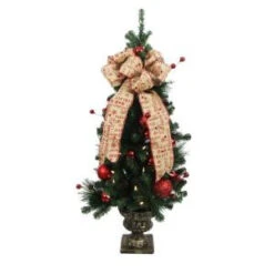 Home Accents Holiday 4 Ft. Battery Operated Holiday Burlap Potted Artificial Christmas Tree With 50 Clear LED Lights-BOWOTHD153A 205915369