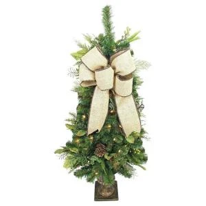 Home Accents Holiday 4 Ft. Pre-lit Nature Inspired Artificial Christmas Porch Tree With Burlap Bow And 50 Clear Lights-CHZH3811645THY 206771136 1 Home Accents Holiday 4 Ft. Pre-lit Nature Inspired Artificial Christmas Porch Tree With Burlap Bow And 50 Clear Lights-CHZH3811645THY 206771136