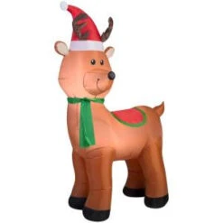 Home Accents Holiday 41.34 In. W X 22.84 In. D X 72.05 In. H Lighted Inflatable Reindeer With Santa Hat-39418 206950397