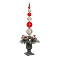 Home Accents Holiday 5 Ft. Battery Operated Plastic Ball Ornament Topiary Tree With 30 Clear LED Lights And Timer Feature-2321650HD 206771288