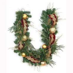 Home Accents Holiday 6 Ft. LED Pre-Lit Valenzia Artificial Garland With Red And Gold Ribbon, 50 Battery-Operated Warm White Lights-CHZH17616104THY 206771192
