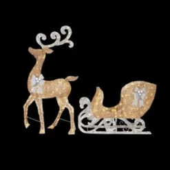 Home Accents Holiday 65 In. LED Lighted Gold Reindeer And 46 In. LED Lighted Gold Sleigh With Silver Bows-TY477-1611-0 206963299