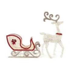 Home Accents Holiday 65 In. LED Lighted White Deer And 46 In. LED Lighted Sleigh-TY083-1618 206963336