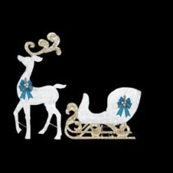Home Accents Holiday 65 In. LED Lighted White Reindeer And 46 In. LED Lighted White Sleigh With Blue Bows-TY484-1611-1 206963257