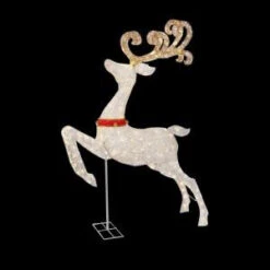 Home Accents Holiday 65 In. LED Lighted White PVC Jumping Reindeer-TY475-1611-0 206963344