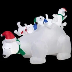 Home Accents Holiday 72.05 In. W X 36.22 In. D X 50.79 In. H Lighted Inflatable Polar Bear Scene-13314 206950254