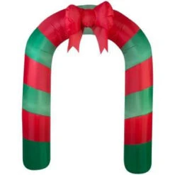 Home Accents Holiday 75.59 In. W X 24.80 In. D X 90.16 In. H Lighted Inflatable Archway Red Green Striped With Bow-39811 206950274