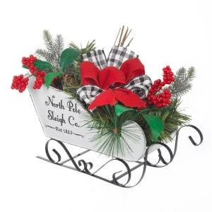 Home Accents Holiday 8 In. H White Metal Sleigh With Holiday Greenery And Bows-2323520HD 206954505 1 Home Accents Holiday 8 In. H White Metal Sleigh With Holiday Greenery And Bows-2323520HD 206954505