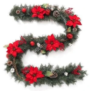 Home Accents Holiday 9 Ft. Twig Pine Red Poinsettia Garland With Pinecones, Berries And Ball Ornaments-2321570HD 206771886 1 Home Accents Holiday 9 Ft. Twig Pine Red Poinsettia Garland With Pinecones, Berries And Ball Ornaments-2321570HD 206771886