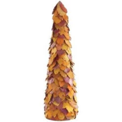 Home Decorators Collection 24 In. Orange Dried Leaves Cone Tree-9755410570 300145297