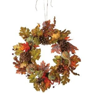 Home Decorators Collection Green Harvest 24 In. Artificial Wreath With Pumpkin, Gourd And Maple Leaf-9748200730 300134208 1 Home Decorators Collection Green Harvest 24 In. Artificial Wreath With Pumpkin, Gourd And Maple Leaf-9748200730 300134208