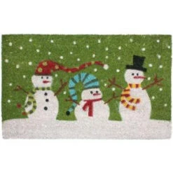 J & M Home Fashions Christmas Three Snowmen Vinyl Back Coco 18 In. X 30 In. Door Mat-70188 206639158