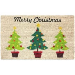 J & M Home Fashions Christmas Trees Vinyl Back Coco 18 In. X 30 In. Door Mat-70187 206639157