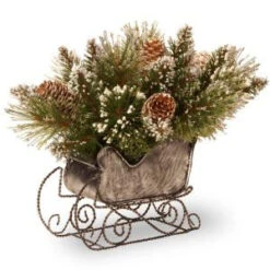 Martha Stewart Living 10 In. Glittery Bristle Pine Artificial Arrangement In Sleigh-GB3-810-10 206084832