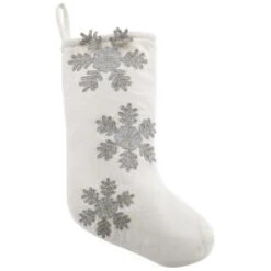 Martha Stewart Living 16 In. Ivory Polyester Snowflake Christmas Stocking-9717500410 300274243