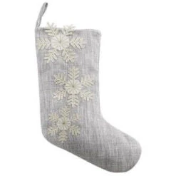 Martha Stewart Living 16 In. Silver Polyester Snowflake Christmas Stocking-9717500250 300274240