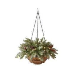 Martha Stewart Living 22 In. Pre-Lit Snowy Dunhill Fir Hanging Basket-9782200610 300374943