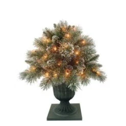 Martha Stewart Living 24 In. Sparkling Pine Potted Artificial Porch Bush With 50 Clear Lights-GB1-300-26 204177155