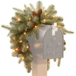 Martha Stewart Living 3 Ft. Battery Operated Feel-Real Alaskan Spruce Artificial Mailbox Swag With Pinecones And 35 Clear LED Lights-PEFA1-307L-3MB1 205147131