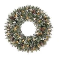 Martha Stewart Living 30 In. Frosted Pine Artificial Wreath With 50 Clear Lights-SPN-W-158/50C1 204007687