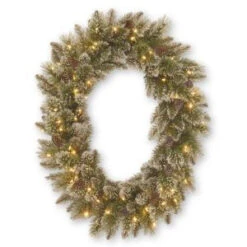 Martha Stewart Living 30 In. Sparkling Pine Oval Artificial Wreath With 50 Clear Lights-GB1-304-30W-1 205982358