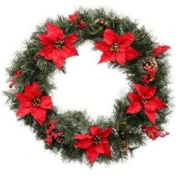 Martha Stewart Living 30 In. Unlit Winterberry Artificial Wreath With Red Poinsettias, Berries And Pinecones-1758904 203264013