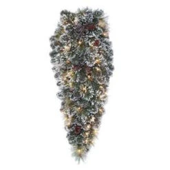 Martha Stewart Living 32 In. Frosted Pine Artificial Teardrop With 50 Clear Lights-GB28M2R70C01 205080516