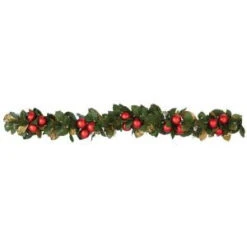 Martha Stewart Living 6 Ft. Pre-Lit Garland With Magnolias And Ornaments-9754700610 300268129