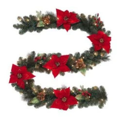 Martha Stewart Living 9 Ft. Winterberry Artificial Garland With Red Berries And Magnolia Leaves And 50 Clear Lights-2174910HD 205080212