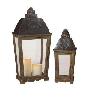 Metal And Wood Welcome Lantern (Set Of 2)-2000428 206576201 1 Metal And Wood Welcome Lantern (Set Of 2)-2000428 206576201