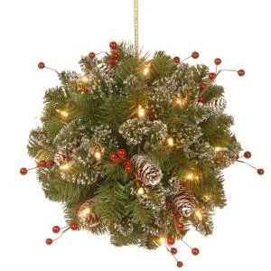 National Tree Company 12 In. Glittery Mountain Spruce Kissing Ball With Battery Operated Warm White LED Lights-GLM1-300-12KBC1 300487247 1 National Tree Company 12 In. Glittery Mountain Spruce Kissing Ball With Battery Operated Warm White LED Lights-GLM1-300-12KBC1 300487247