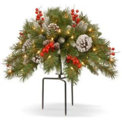National Tree Company 18 In. Frosted Berry Urn Filler With Battery Operated Warm White LED Lights-FRB-300-18U-B 300487226