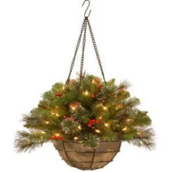 National Tree Company 20 In. Crestwood Spruce Hanging Basket With Battery Operated Warm White LED Lights-CW7-300-20H-B1 300487215
