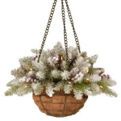 National Tree Company 20 In. Dunhill Fir Hanging Basket With Battery Operated Warm White LED Lights-DUF3-300-20H-B1 300487176