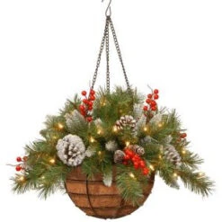 National Tree Company 20 In. Frosted Berry Hanging Basket With Battery Operated Warm White LED Lights-FRB-20HLW-B1 300487224