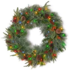 National Tree Company 24 In. Colonial Artificial Wreath With Battery Operated Dual Color LED Lights-PECO7-395D24WBC 300154635