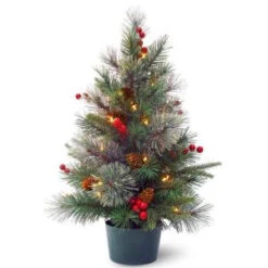 National Tree Company 24 In. Feel-Real Colonial Small Wrapped Tree With Battery Operated LED Lights-PECO1-300-20-B1 300478244