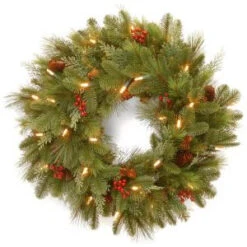 National Tree Company 24 In. Noelle Artificial Wreath With Battery Operated Warm White LED Lights-NL13-300L-24WB1 300182935