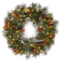 National Tree Company 24 In. Wintry Pine Artificial Wreath With Battery Operated Warm White LED Lights-WP1-300L-24W-B1 300182769