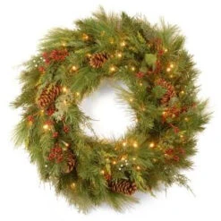 National Tree Company 30 In. White Pine Artificial Wreath With Battery Operated Warm White LED Lights-WHP13-300-30WB1 300182754