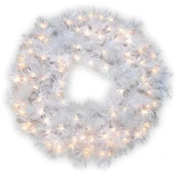 National Tree Company 30 In. Wispy Willow Grande White Artificial Wreath With Clear Lights-WOGW1-304-30W-1 300182788