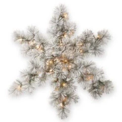 National Tree Company 32 In. Snowy Bristle Pine Artificial Snowflake With Battery Operated Warm White LED Lights-SNP1-300-32SB-1 300154639