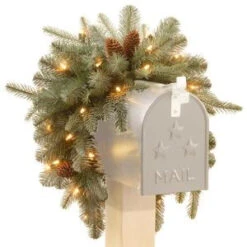 National Tree Company 36 In. Frosted Arctic Spruce Mailbox Swag With Battery Operated Warm White LED Lights-PEFA1-307-3M-B1 300487246
