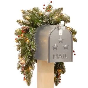 National Tree Company 36 In. Glittery Mountain Spruce Mailbox Swag With Battery Operated Warm White LED Lights-GLM1-300-3M-B1 300487249 1 National Tree Company 36 In. Glittery Mountain Spruce Mailbox Swag With Battery Operated Warm White LED Lights-GLM1-300-3M-B1 300487249