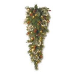 National Tree Company 36 In. Wintry Pine Slim Teardrop With Battery Operated Warm White LED Lights-WP1-300-3TB-1 300441248