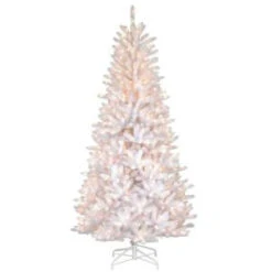 National Tree Company 7.5 Ft. Dunhill White Iridescent Artificial Christmas Slim Fir Tree With Clear Lights-DUWI1-302-75 300443180