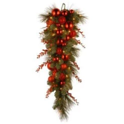 National Tree Company Decorative Collection 36 In. Christmas Red Mixed Teardrop With Battery Operated Warm White LED Lights-DC13-159-36TB-1 300441250